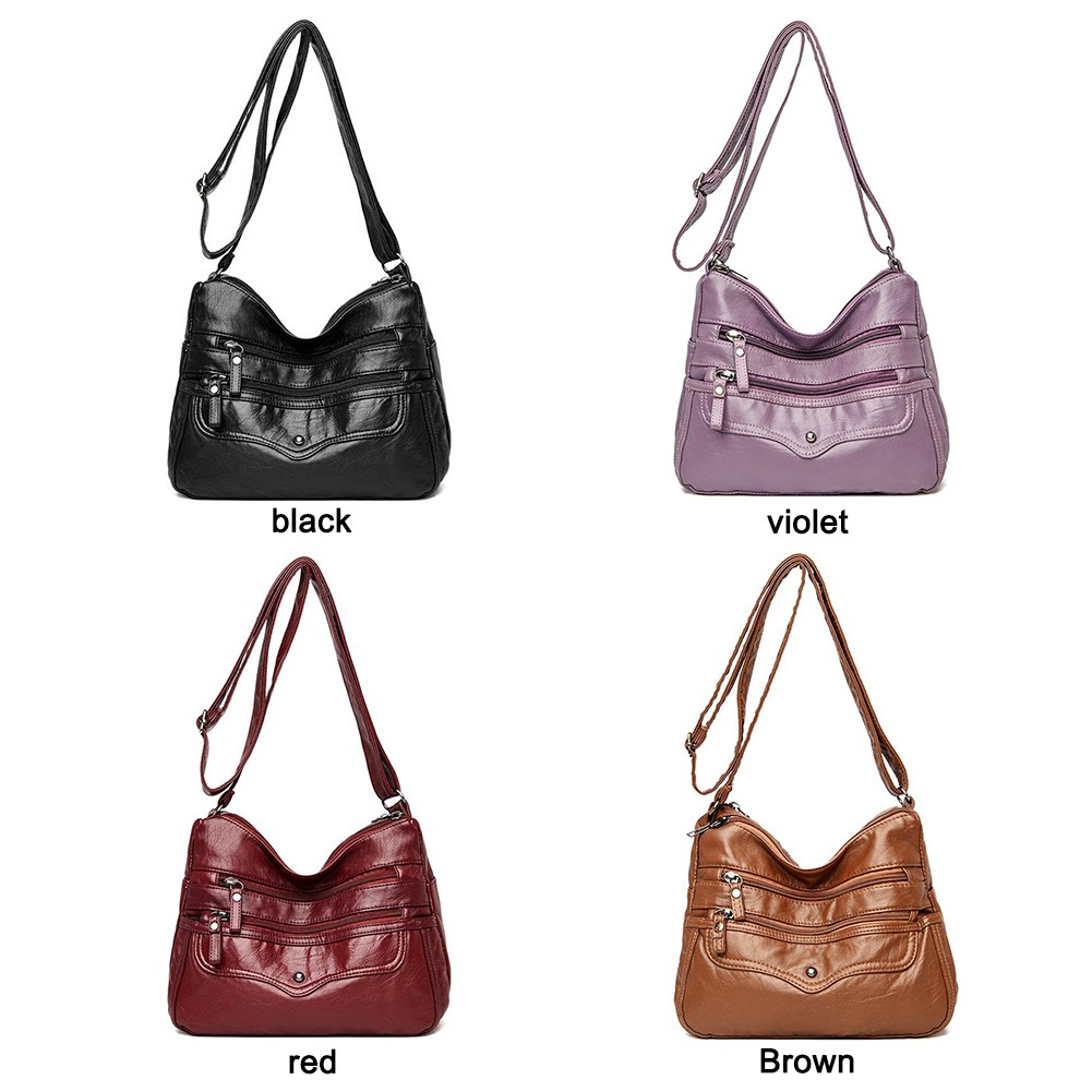 Women Fashion PU Leather Shoulder Bags Solid Color Design Casual Messenger Bags Leisure Multilayer Handbags