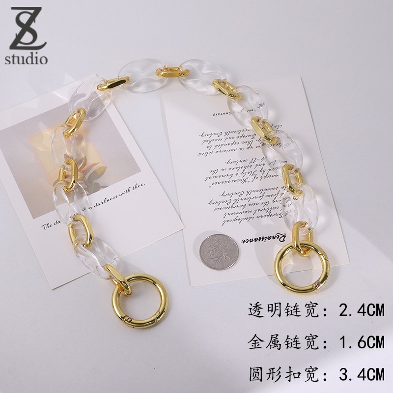 Bag Strap 48cm 1pc Acrylic Resin Gold Portable Metal Shoulder Strap Decorative Handles for Women Bags Accessories