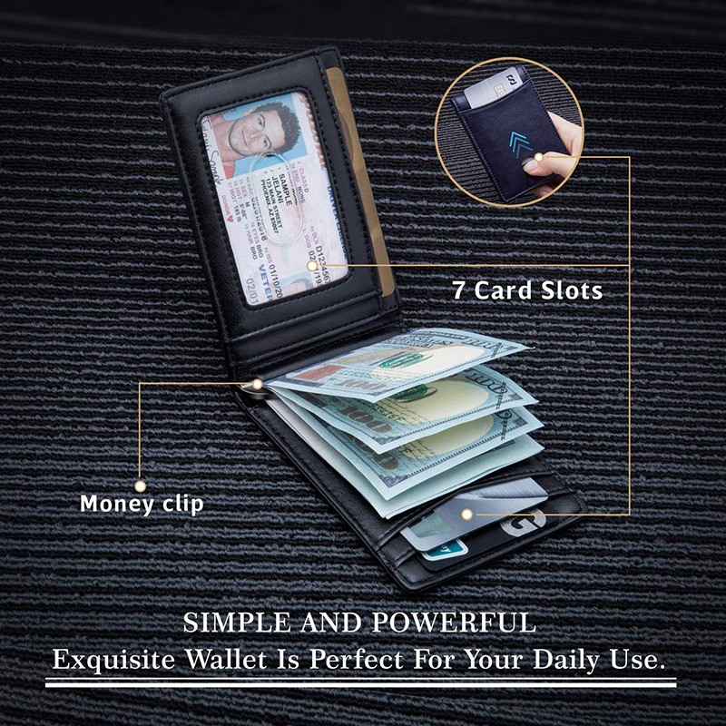 Minimalist Slim Wallet for Men with Money Clip RFID Blocking Front Pocket Credit Card Holder Thin Leather Men Wallets