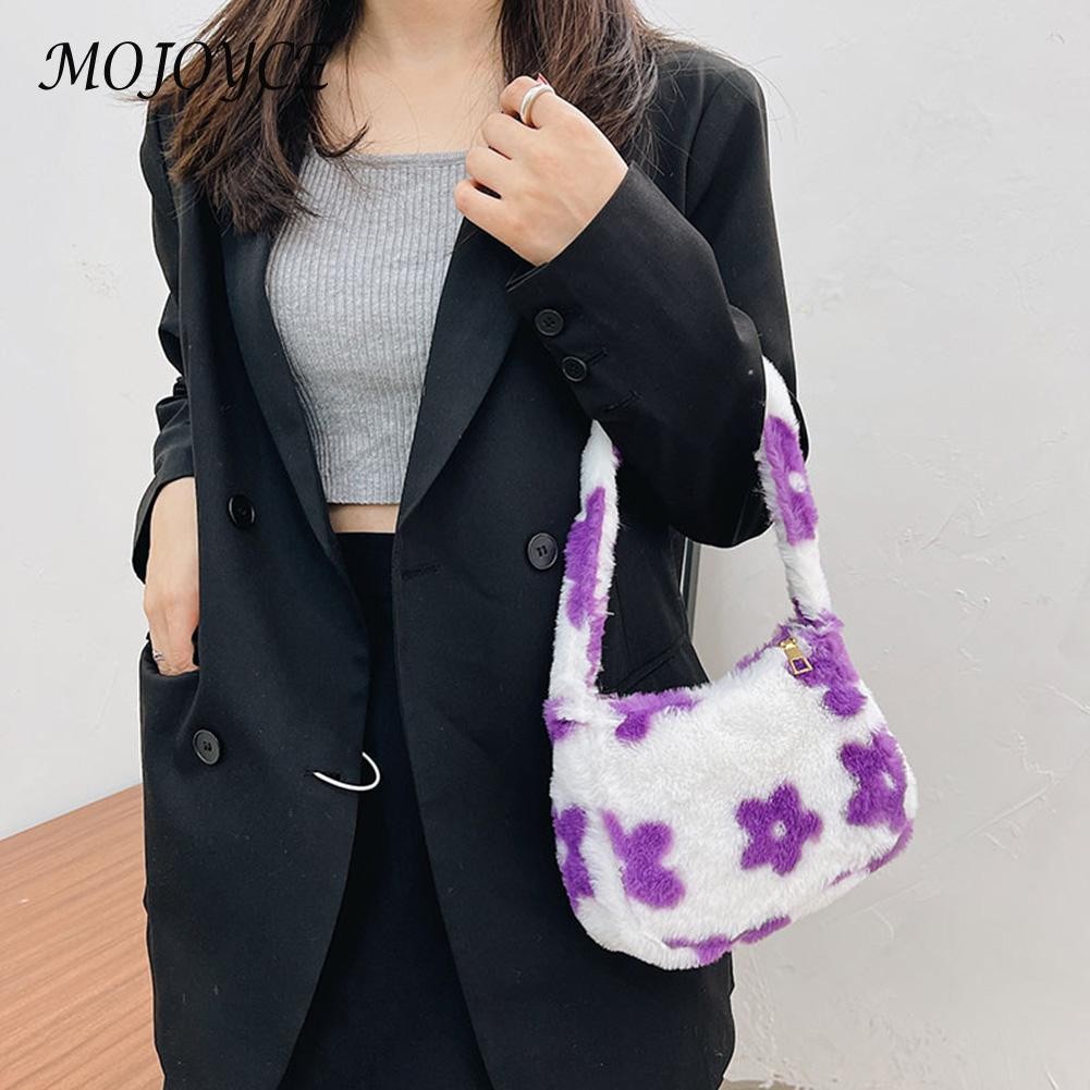 Women Shoulder Bags Soft Warm Plush Handbags Autumn Winter Fluffy All-Match Phone Evening Bags Ladies Top-Handle Bag