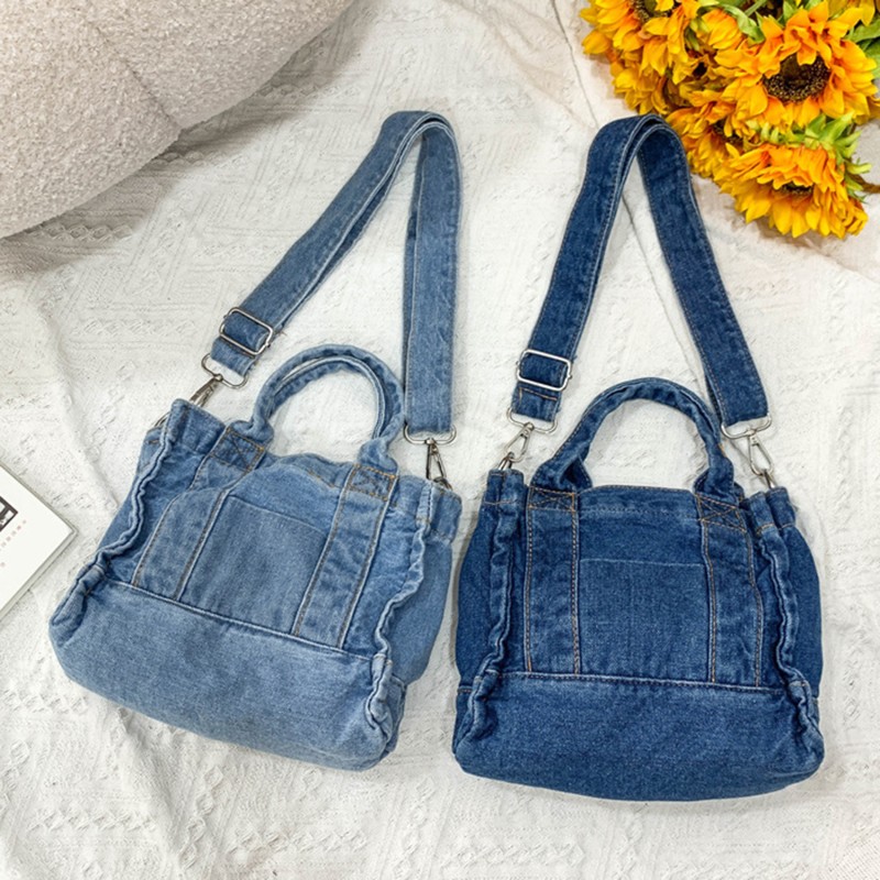 Canvas Cloth Women Small Shoulder Bag Girl Blue Canvas Small Canvas Handbag Casual Tote Detachable Strap Lady Zipper Purse 2022