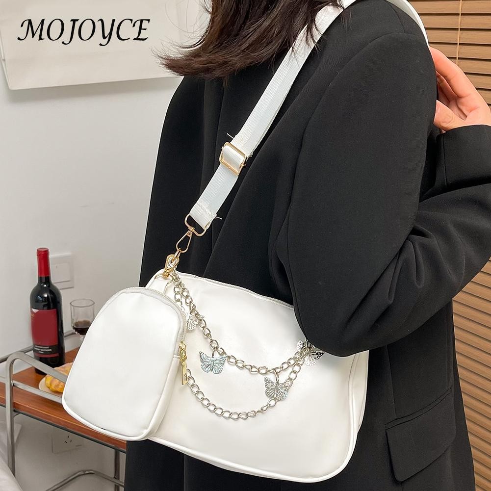 Elegant Women's Shoulder Bag PU Leather Pure Color Underarm Fashion Bags Ladies Butterfly Chain Travel Handbag