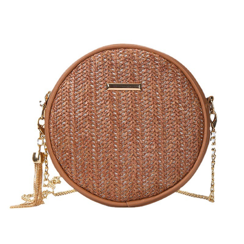 New Fashion Round Straw Bag Vintage Handmade Woven Shoulder Bag Summer Holiday Casual Bags Female Handbag Crossbody Bag Women