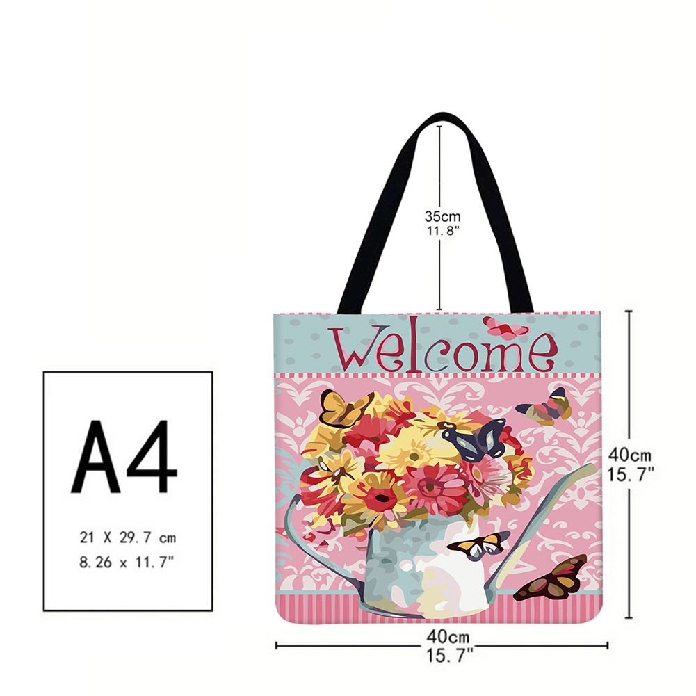 Practical Linen Square Shopping Bag Casual Ladies Daily Shopping Bag Large Capacity Storage Household Handbags