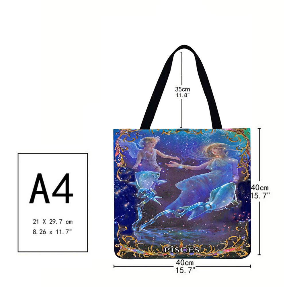 Casual Ladies Tote Bag Constellation Printed Pattern Design Travel Large Capacity Linen Female Exquisite Shopping Bag