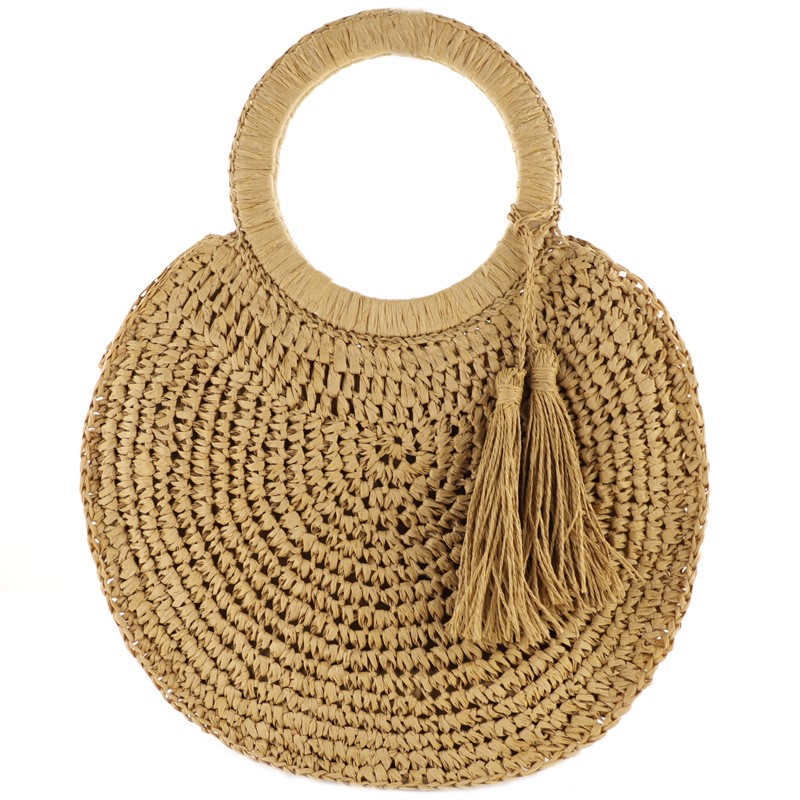 Rattan straw summer women's bag fashion woven circular ladies large capacity travel woman luxury handmade fashion handbag