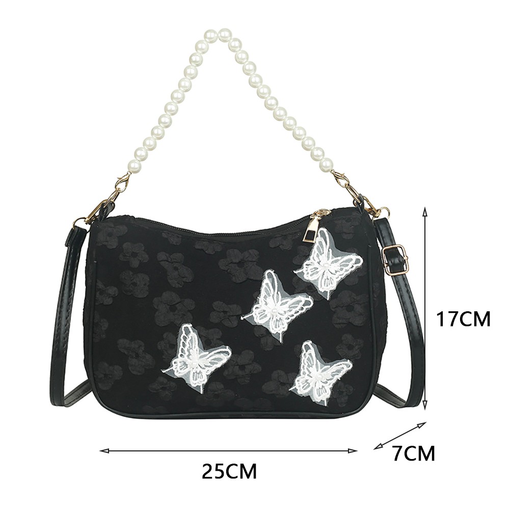 Summer Vintage Small Butterfly Printed Women Handbags Pearl Chain Handbags Elegant Women's Armpit Handbags Luxury Bags