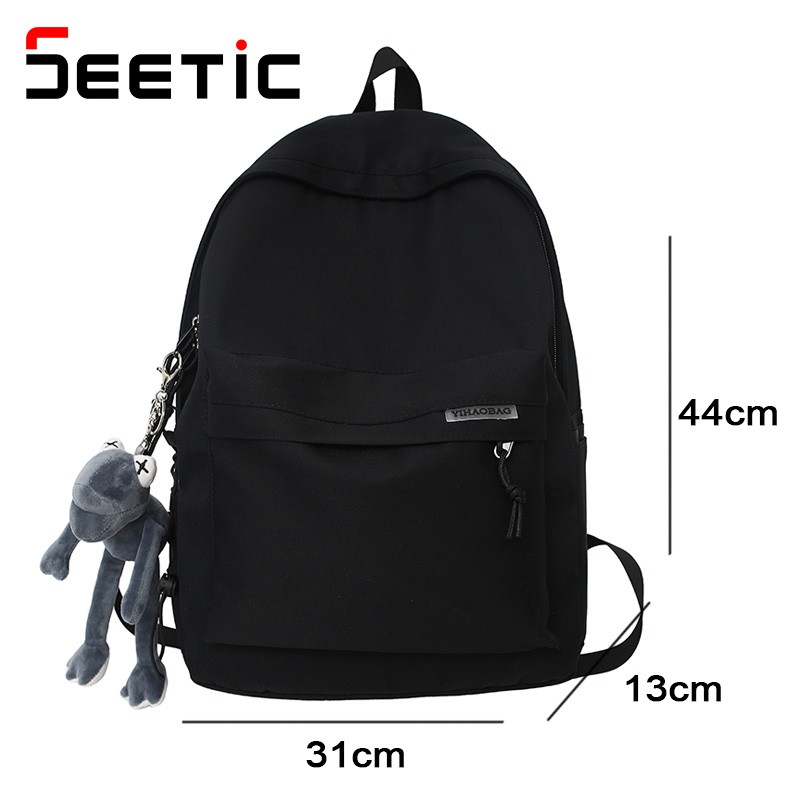 SEETIC Fashion Nylon Backpack Women Student Travel Bag Unisex Waterproof Backpack For Women Solid Color Anti-theft Backpack