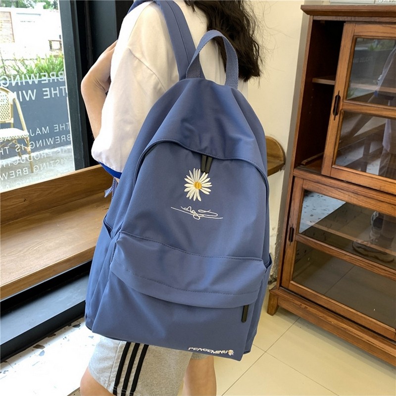 Teen School Bag for Girls Women Printing Bookbags Middle Student Schoolbag Large Black Cute Flowers Nylon Bagpack