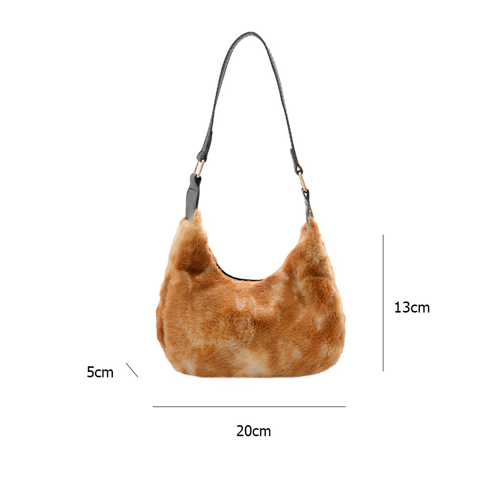 Casual Handbag Lady PU Plush Animal Pattern Underarm Shoulder Bag Pouch Popular Simple Female Daily Bag