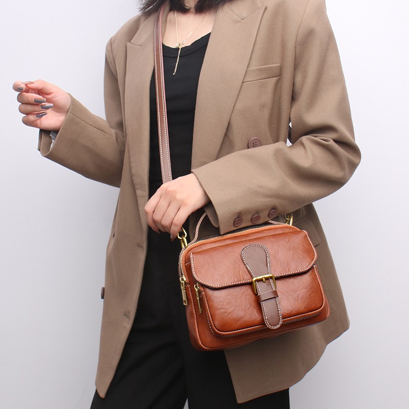 Fashion Vintage Women Messenger Bag Cowhide and PU Leather Designers Handbag Luxury Women Shoulder Bags Female Crossbody Bags