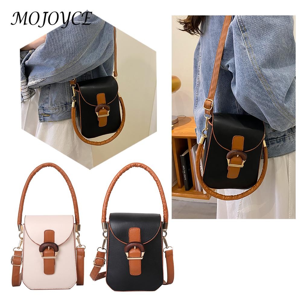 Women Saddle Bag Flap Small Shoulder Bag Simple Hit Color PU Leather for Outdoor Shopping Business Traveling