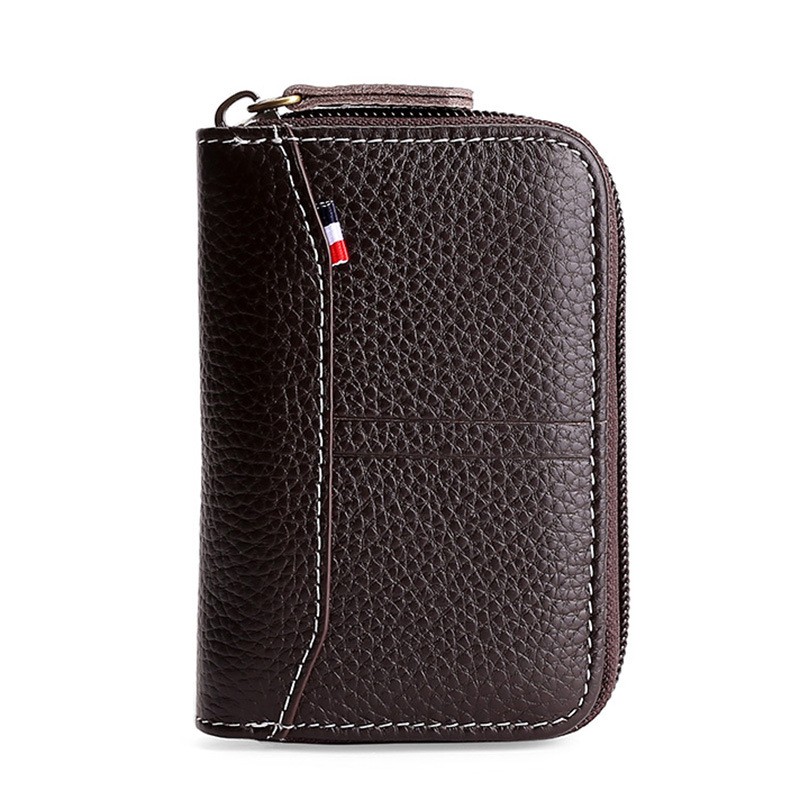 Men Business Card Holder Women Credit Card Holder Genuine Leather Bank Card Case Casual Zipper Wallet Rfid Coin Purse