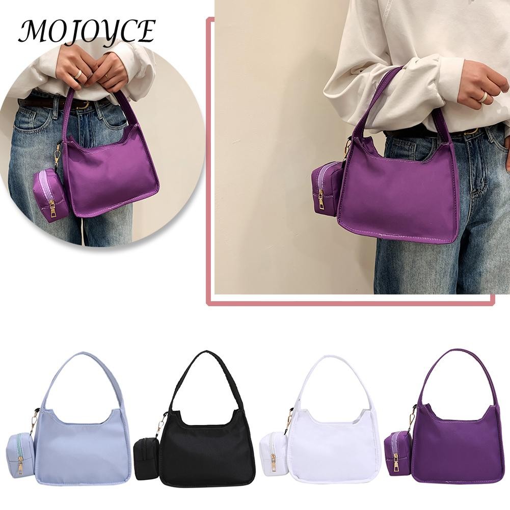 Women Nylon Handbag Solid Color Simple Casual Tote Clutch Bags with Small Purse for Women Fashionable Decoration