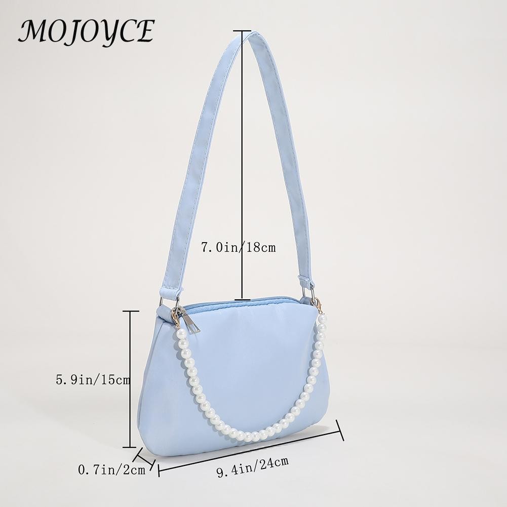 Women Nylon Underarm Shoulder Bags Solid Color Pearl Small Bags Clutch Fashion Simple Design Shoulder Bag Underarm Bags For Women