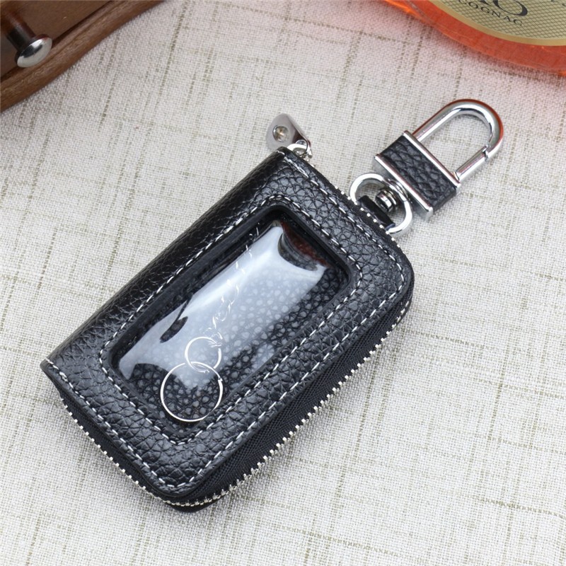 Leather Zipper Box Home Car Key Case Key Chain Women Home Organizer Transparent Window Key Bag Wallet