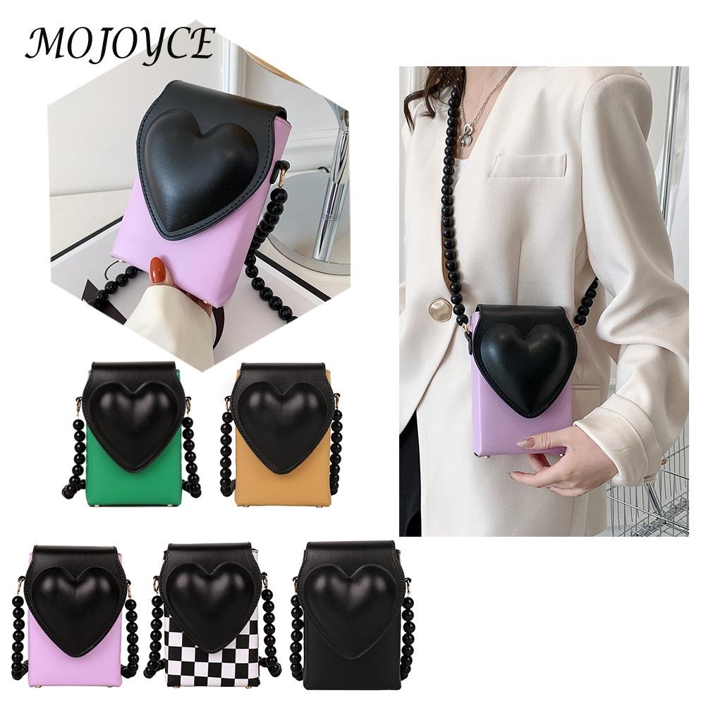 Fashion Heart Flap Bead Strap Shoulder Bag for Woman PU Leather Female Handbags for Ladies Women Outdoor Shopping