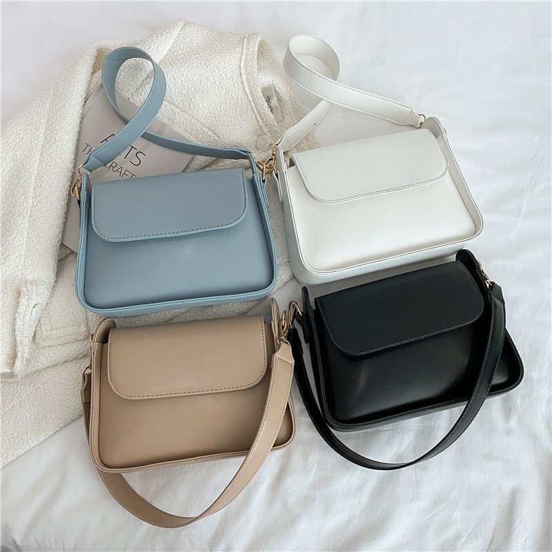 Qiaoduo 2022 Fashion Women Shoulder Bag Soft PU Leather Underarm Female Bags Solid Color Small Square Box Wide Strap Handbag