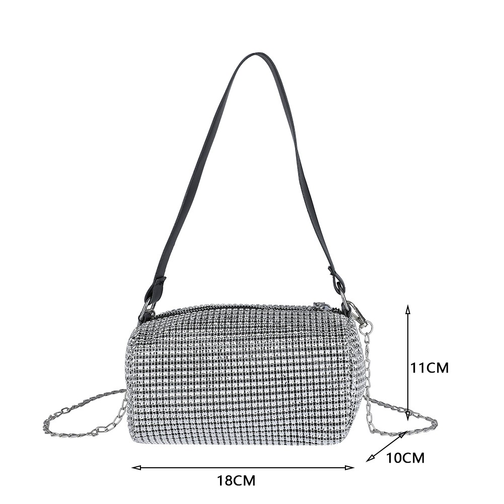 Women Bright Diamond Tote Bag Portable Female Crossbody Purse Bag Chain Zipper Shoulder Letter Bucket Clutch Pouch Handbag 2022