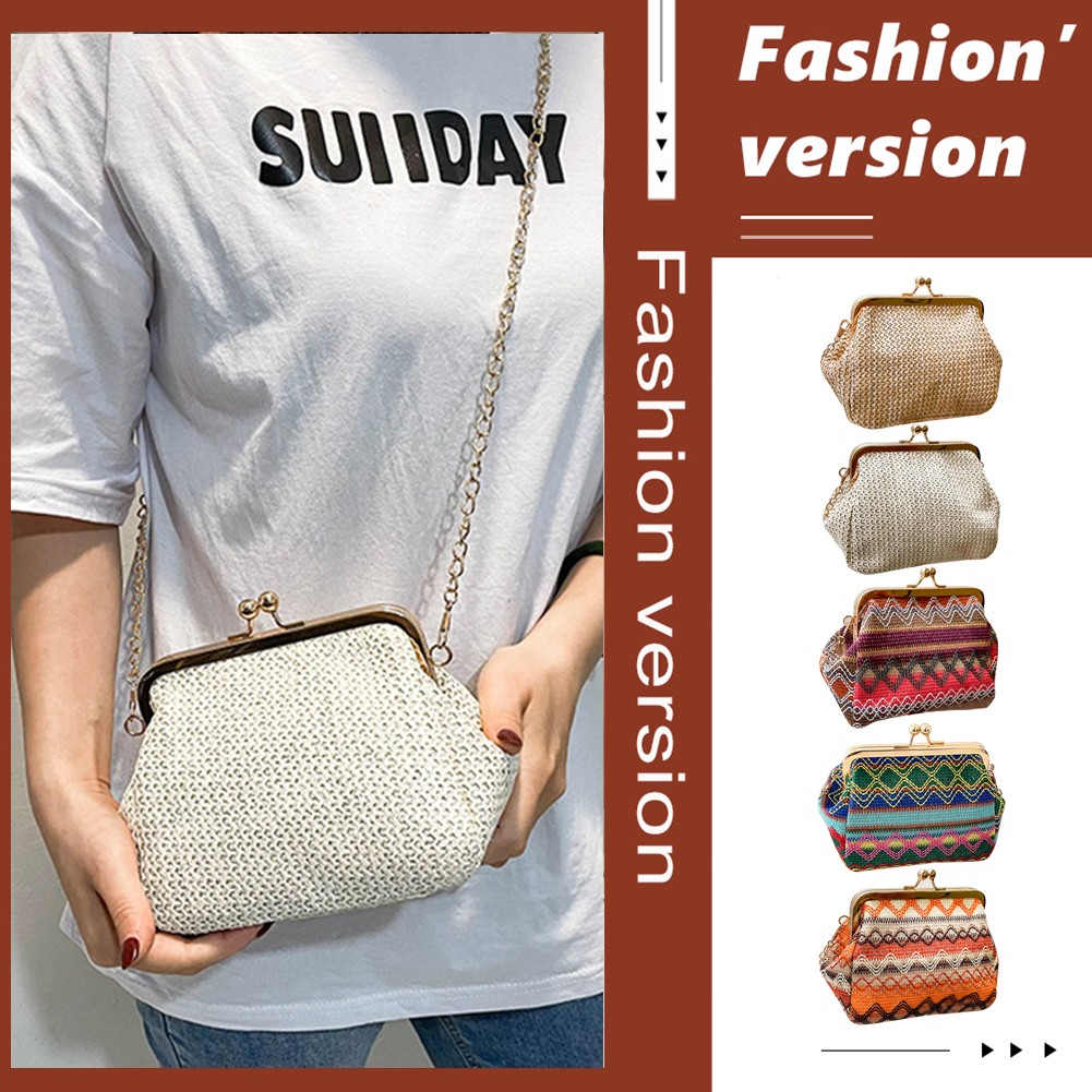 Women Top-Straw Handbags Beach Shoulder Bags Trendy Simple Solid Color Handbags Ladies Bags