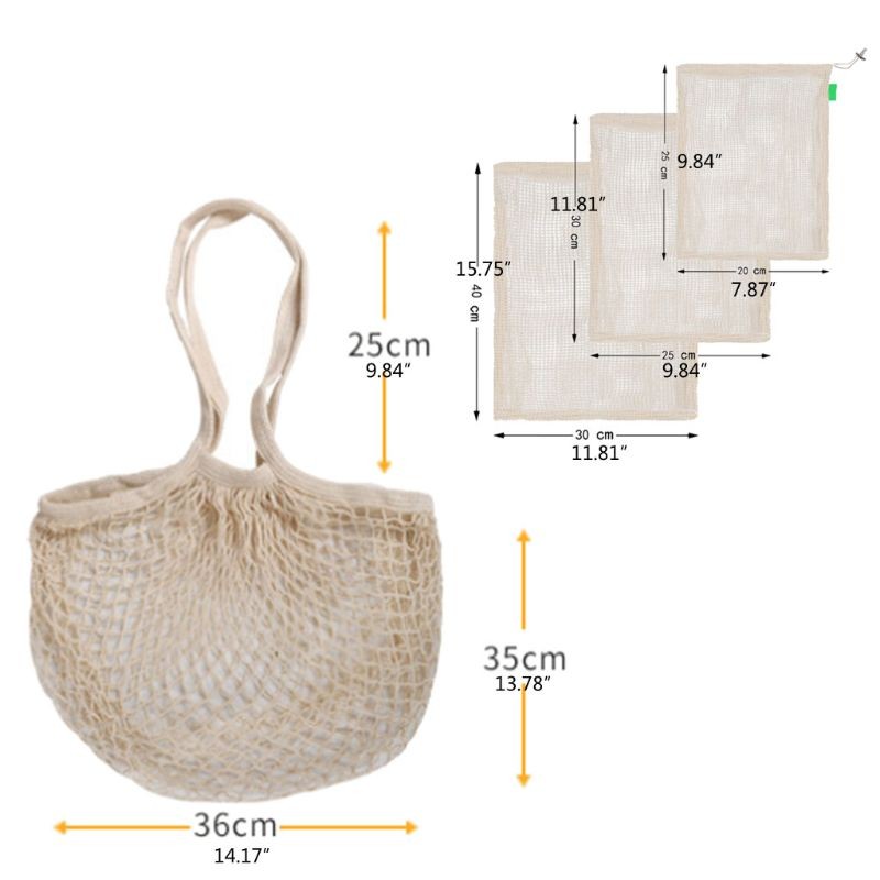 7pcs Organic Cotton Mesh Shopping Bag Gauze Net Bag With Drawstring Reusable Shopping Tote Food Storage Grocery Shoulder Bag