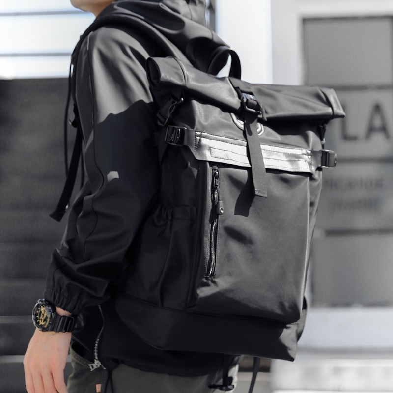 Anti-theft rolling top flap button cover male college student school bag high capacity large capacity travel bag urban backpack