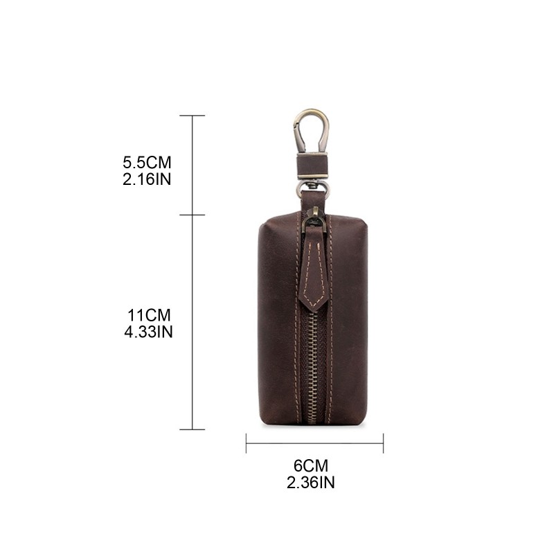 Men Crazy Horse Genuine Leather Key Wallet Coin Card Holder Money Bag With Keyring Zipper Pocket Car Mini Key Holder Purse