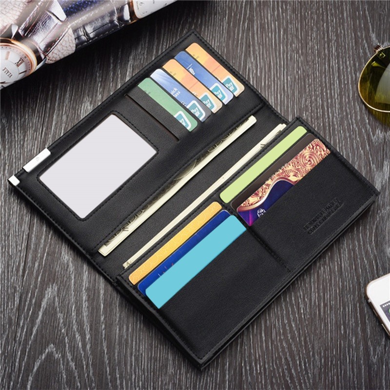 Long Wallet Business Card Holder Hasp Wallet Aluminum Metal Credit PU Leather Wallet Checkbook Small Card Wallet For Man