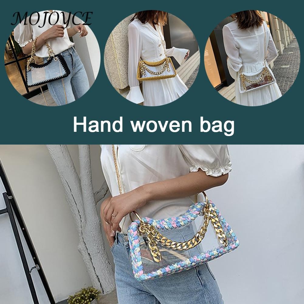 Summer Women Hand Woven Handbag Clear Waterproof Chain Shoulder Crossbody Bags Women Summer Wallet for Travel Shopping