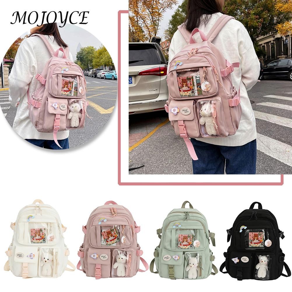 Solid Color Backpack Nylon Large Capacity Bag Girls Casual Leisure Bag Daily Travel Shopping Bag