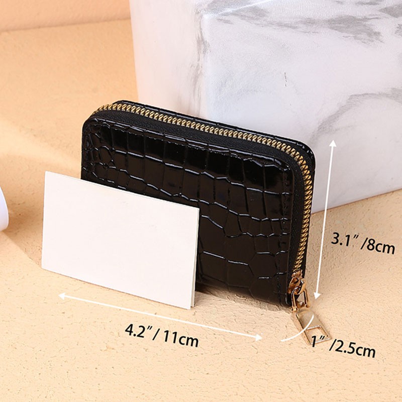 Solid Crocodile Pattern Women Card Holder PU Leather Credit Card Holder Zipper Business Card Pocket Unisex Travel Wallet