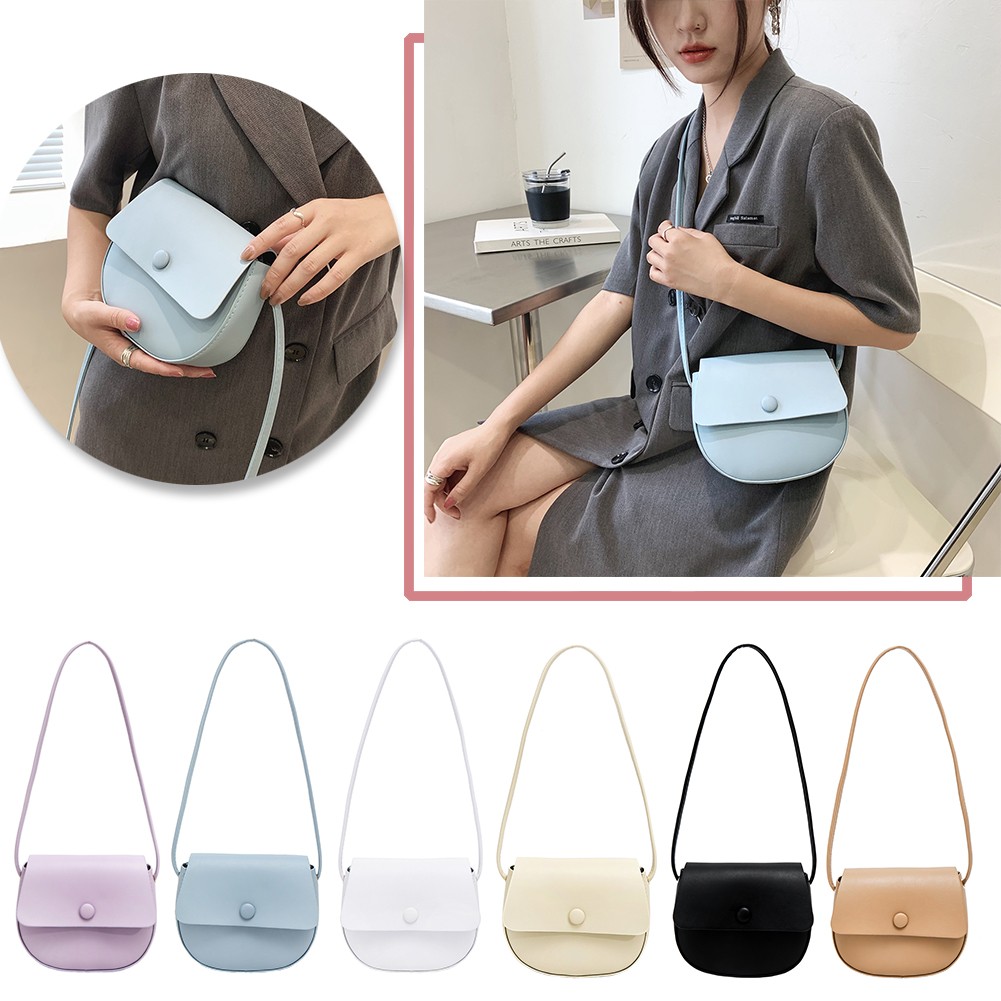 Solid Fashion PU Leather Women Saddle Flap Bag Small Shoulder Crossbody Bags For Women Fashionable Decoration