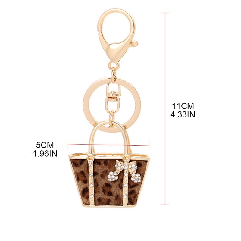 1pc Cute Leopard Grain Keychain Bag Small Pendant Aluminum Alloy Keychain With Bag Modeling Handbag Purse Ornaments Decoration