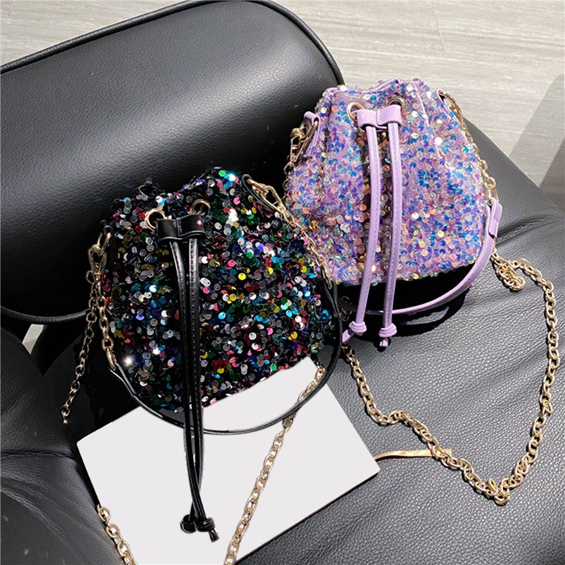 purses and handbags for women 2021 sequin chain bucket bags tote ladies shoulder bag girls crossbody bags for ladies