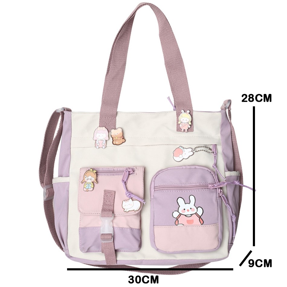 Preppy Style Cute Shoulder Crossbody Bags Women Waterproof Nylon Messenger Bags For Girls School Bags With Badge Handbag Purses