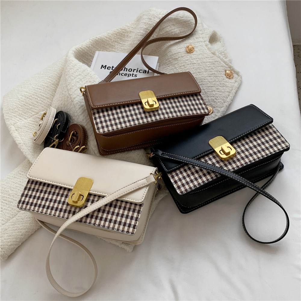 Burminsa Stylish Plaid Small Armpit Shoulder Crossbody Bags for Women Brand Designer Turn Lock Flap Ladies Handbags Spring 2022