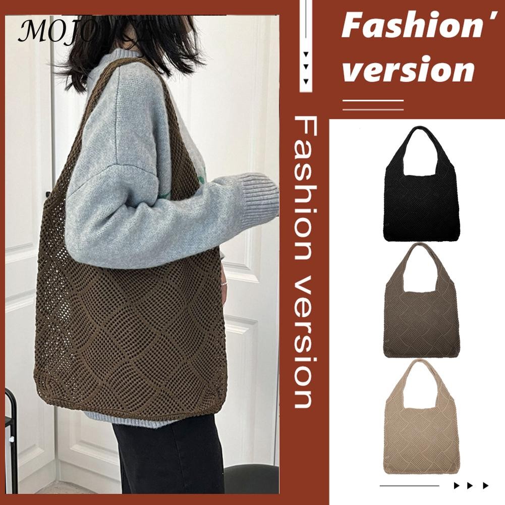 Women Autumn Winter Bag Hollow Knitted Shoulder Bag Woven Sweater Large Capacity Ladies Shopping Bag Gift