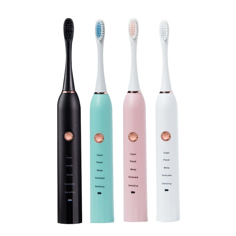 Rechargeable Electric Toothbrush Black White Sonic Oral Hygiene Toothbrush IPX7 Waterproof With Brush Head Replacement Gift