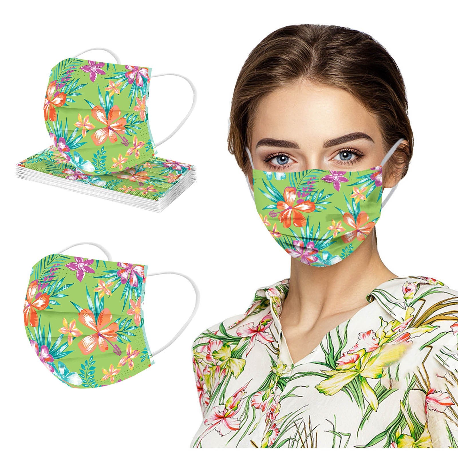 10pcs disposable face mask for women flower pattern elegant design 3-layer mask ear cover bandage masks mascarillas