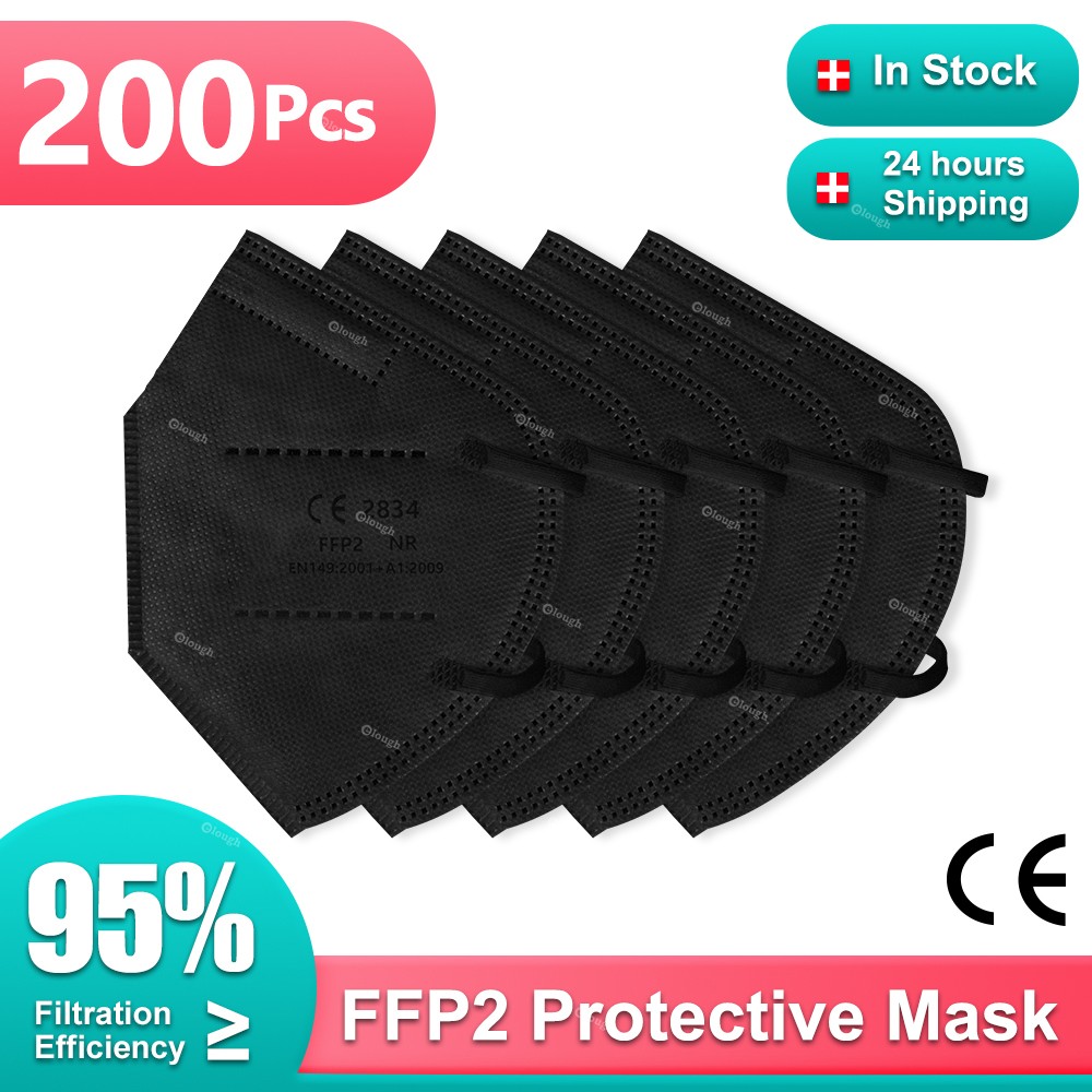 10-200pcs Black Mascarillas FPP2 Mascarillas KN95 Certified 5 Layers Adult Mascherina FFPP2 Approved Black Mask ffp2masque