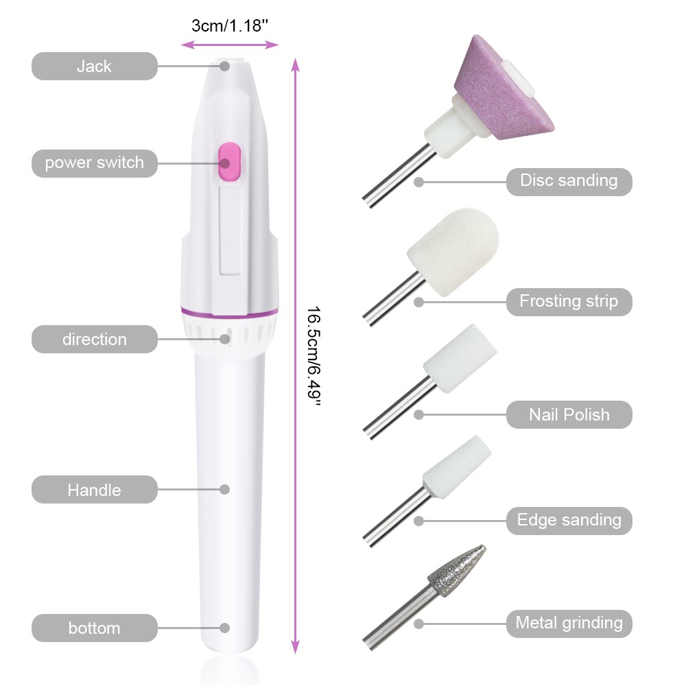 Electric Nail Drill Kit Portable Manicure Pedicure Nail File 5In1 Toenail Grinder Kit Toe Nail Polish Grinding Shape Tool