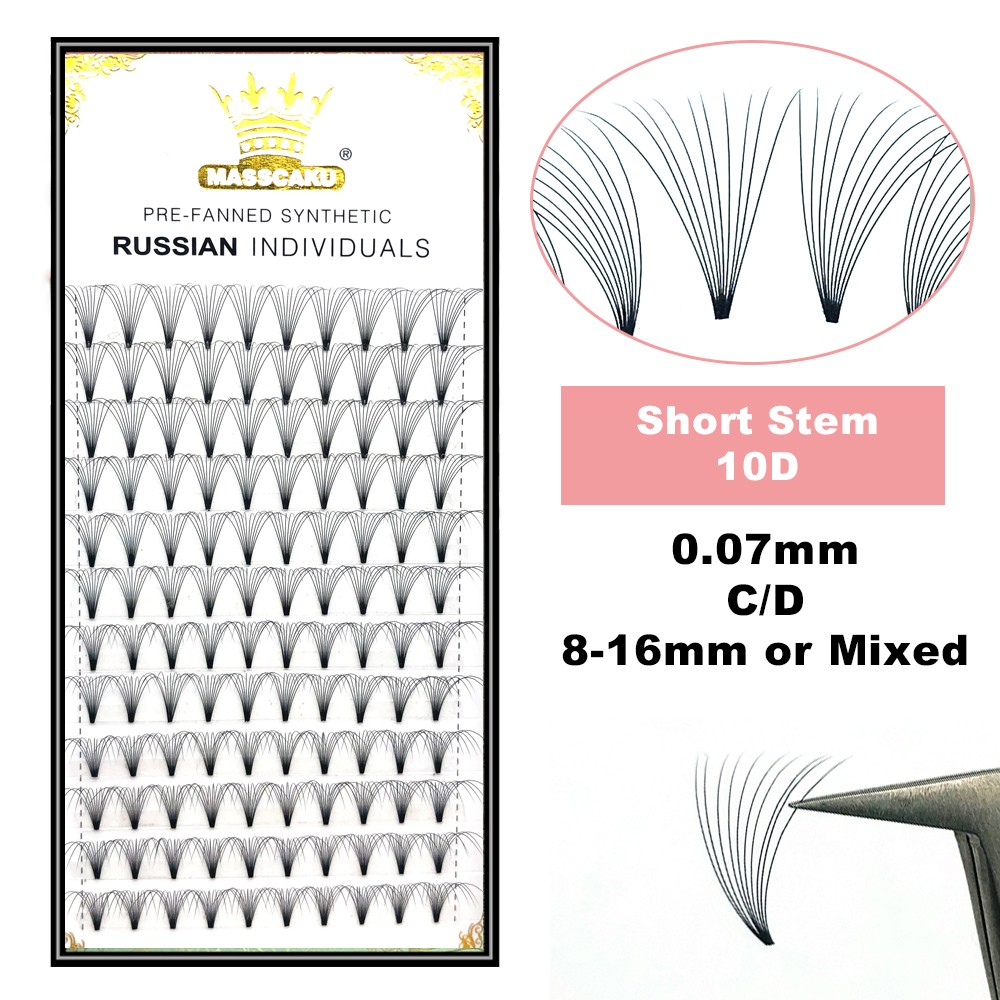 MASSCAKU Big Stock Pre-made Fans Short Stem Eyelashes Extension Dense Wide Fans 3d4d5d6d10d20d Lashes False Mink Eyelashes