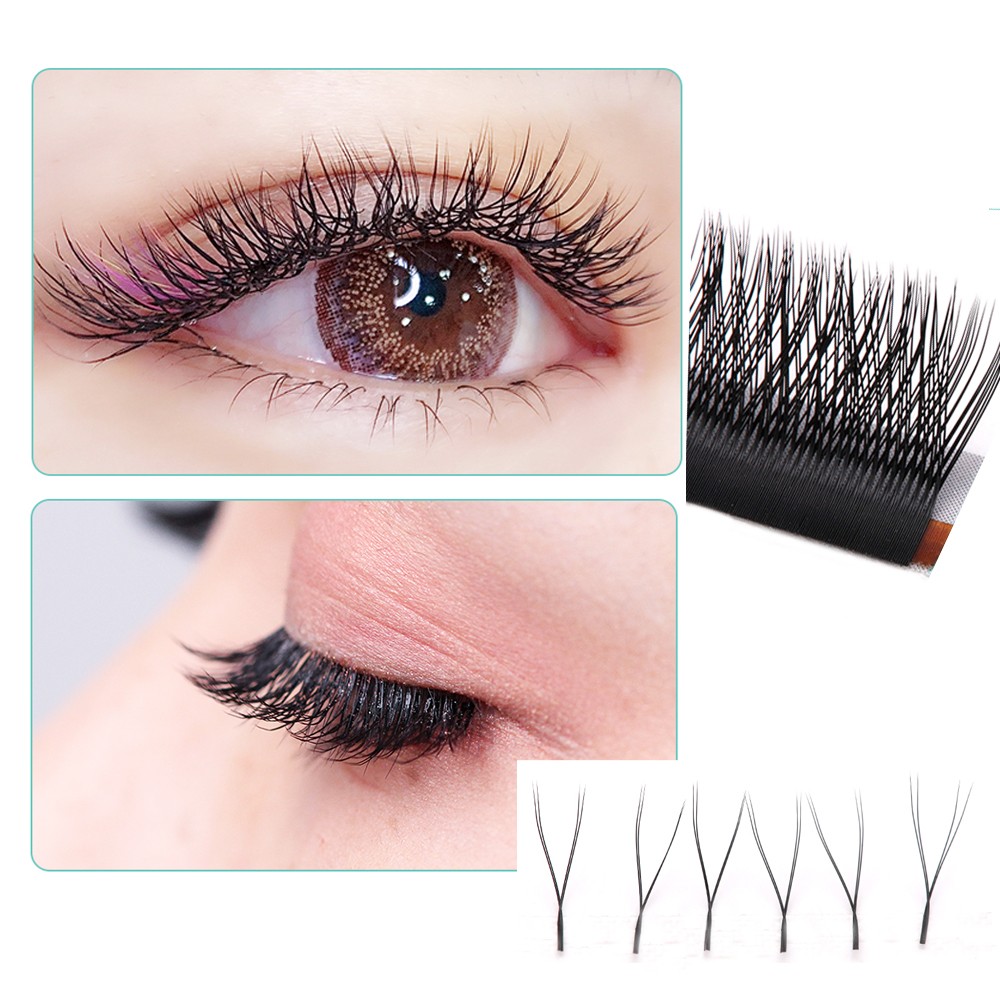 High quality 12 lines 100% handmade YY type cilia silk eyelashes custom private logo dark matte eyelash extension for makeup