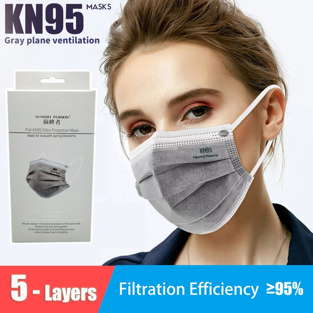 Adult 5 Layers Gray KN95 Activated Carbon Mask Respirator Safety Face FPP2 Mask mascarilla Dust Reusable FFP2 FFP3 20pcs/box