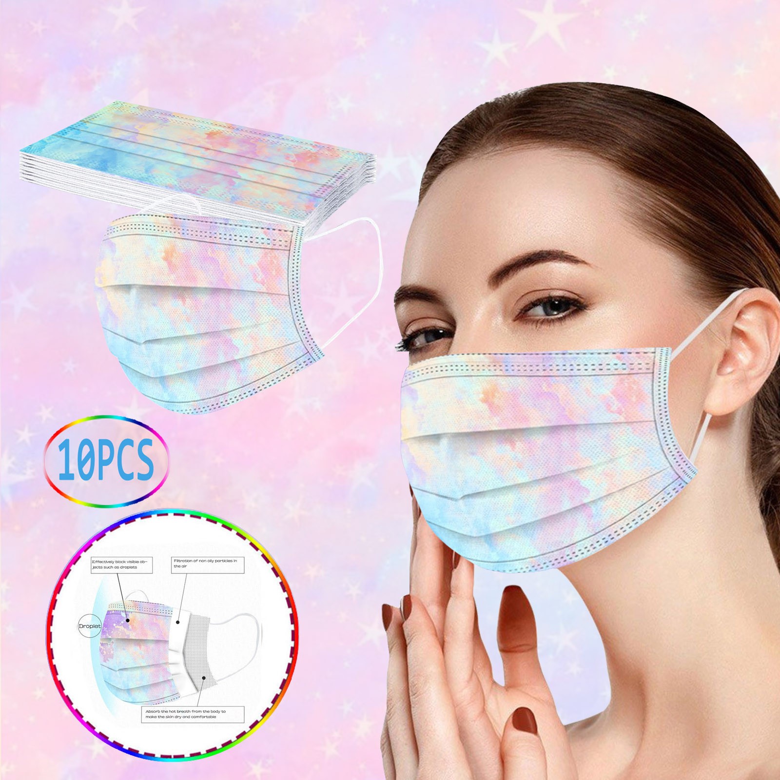 10/100pcs mascarilla headband 10pcs adult tie-dye gradient printed three layers dust-proof disposable mask masque cenfant cuddly