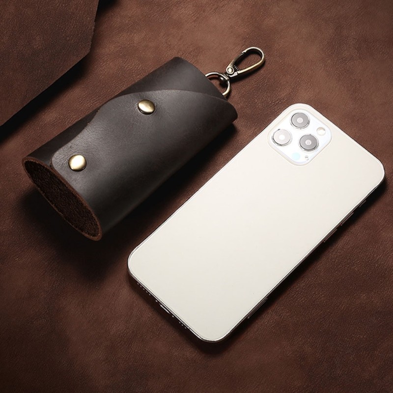 066F Cowhide Keychain Men Small Mini Key Holder Organizer Pouch Split Car Key Wallet Housekeeper Key Case for Adults