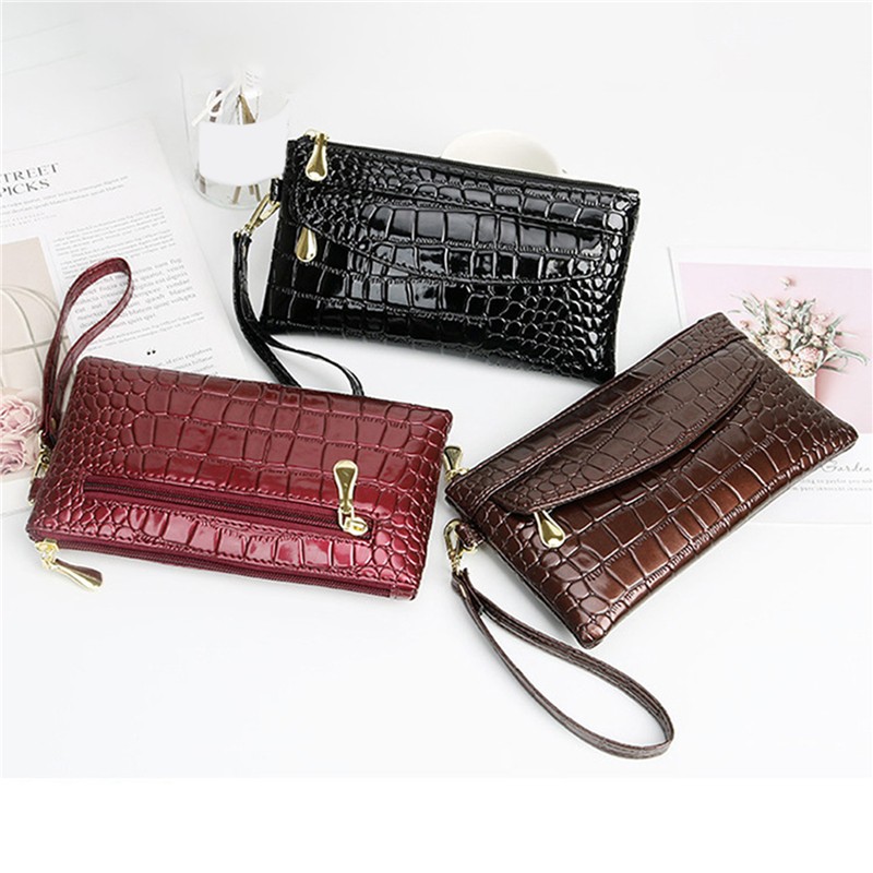 Patent Leather Women Wallets Flo Long Ladies Double Zipper Wallet Clutch Bag Design Red Purse Crocodile Wallet