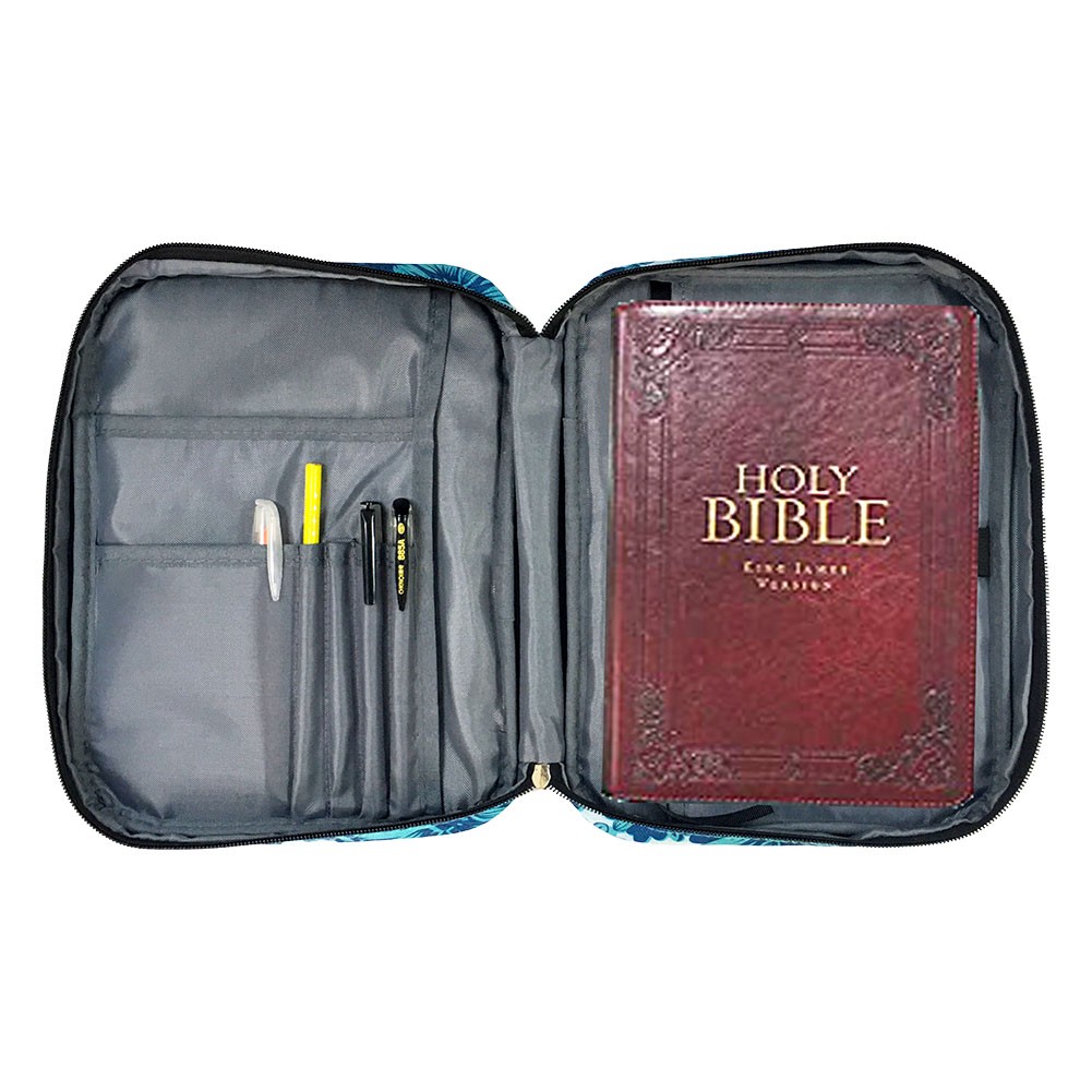 Waterproof Cover Portable Canvas Bible Cover Floral Pattern Handbag With Handle And Zippered Carrying Pocket Book Holder