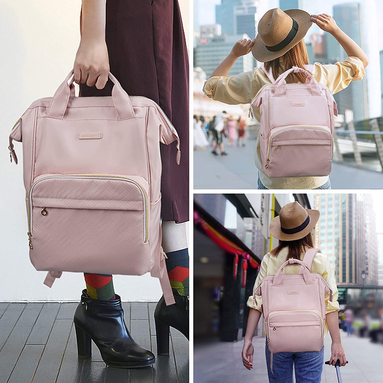 BAGSMART Women's Laptop Backpack Travel Backpack Doctor Bag Suitable for School Work Business Travel Female Pink Backpack