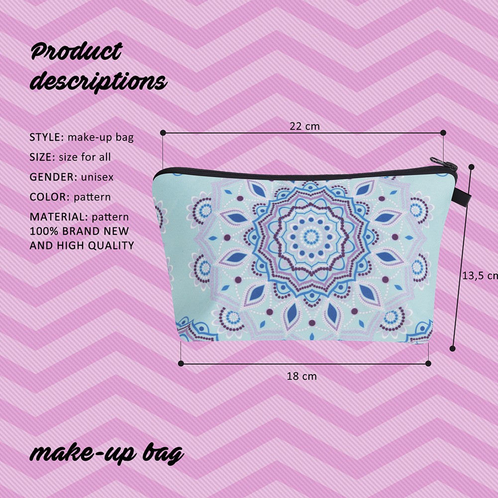 Fashion Mandala Printing Cosmetic Bag Datura Floral Print Mandala Pattern Cosmetic Bag Travel Bag Mandala Print Cosmetic Bag